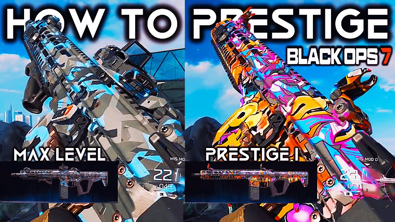 YouTube post by @GreyFromYoutube for AimControllers. Caption reads: How to PRESTIGE Your Weapon in Black Ops 7 and....