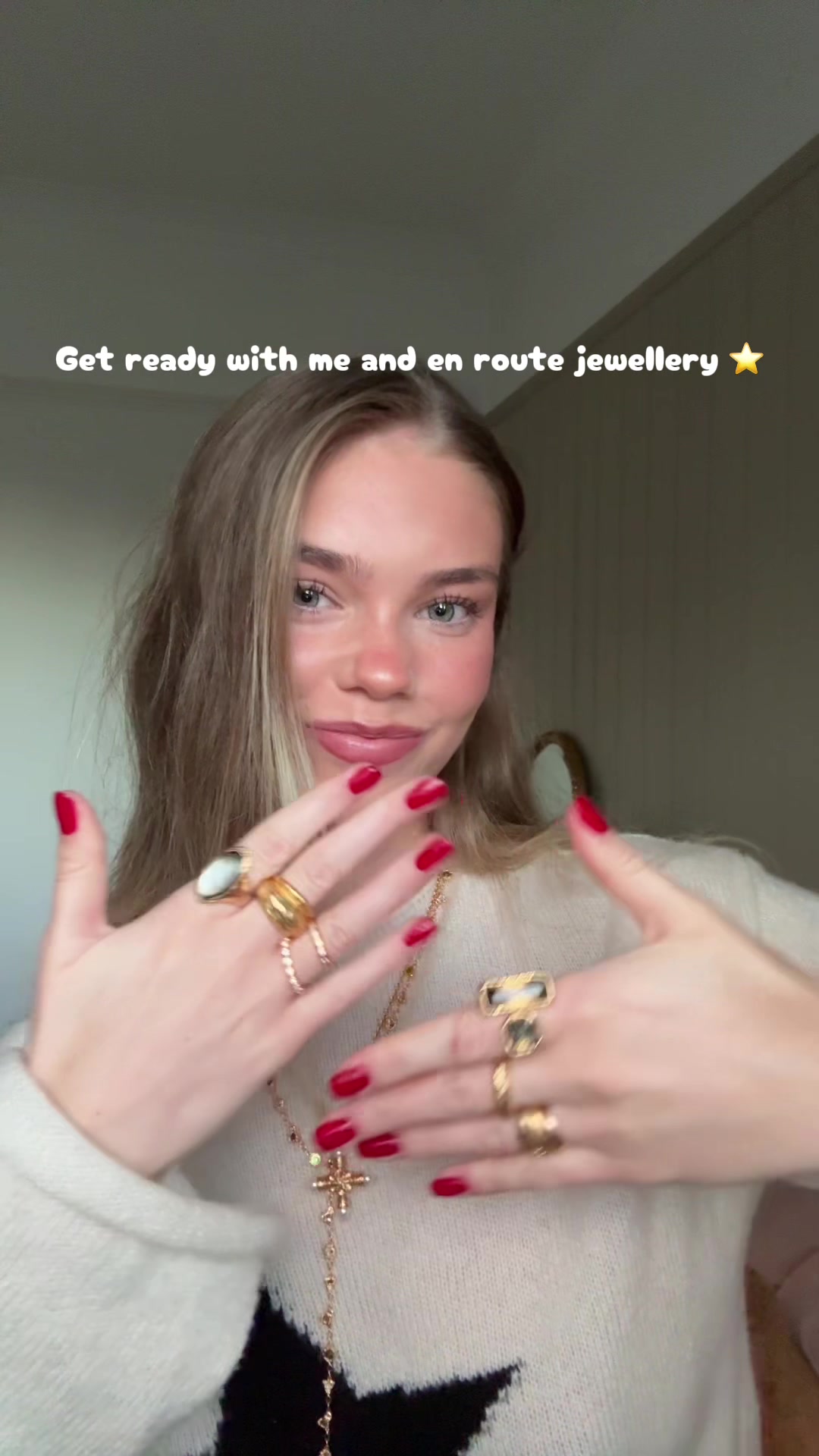 TikTok post by @tiamathilda for En Route Jewelry. Caption reads: Getting ready with @en route jewelry ⭐️⭐️⭐️⭐️....
