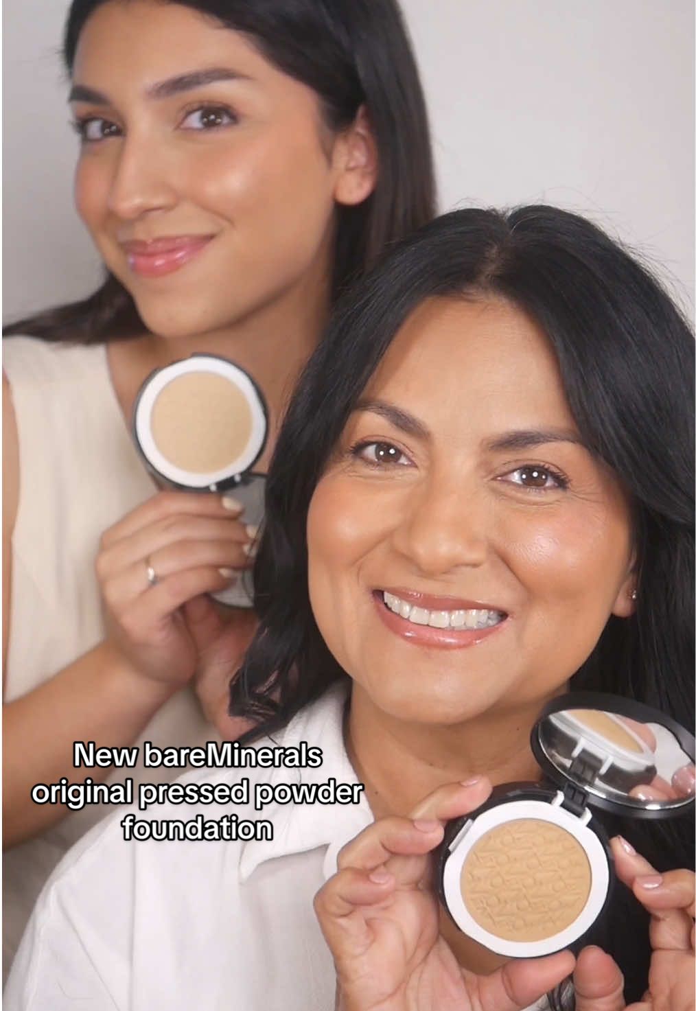 TikTok post by @miabgalvan for bareMinerals. Caption reads: Trying the new @bareMinerals Original Pressed....