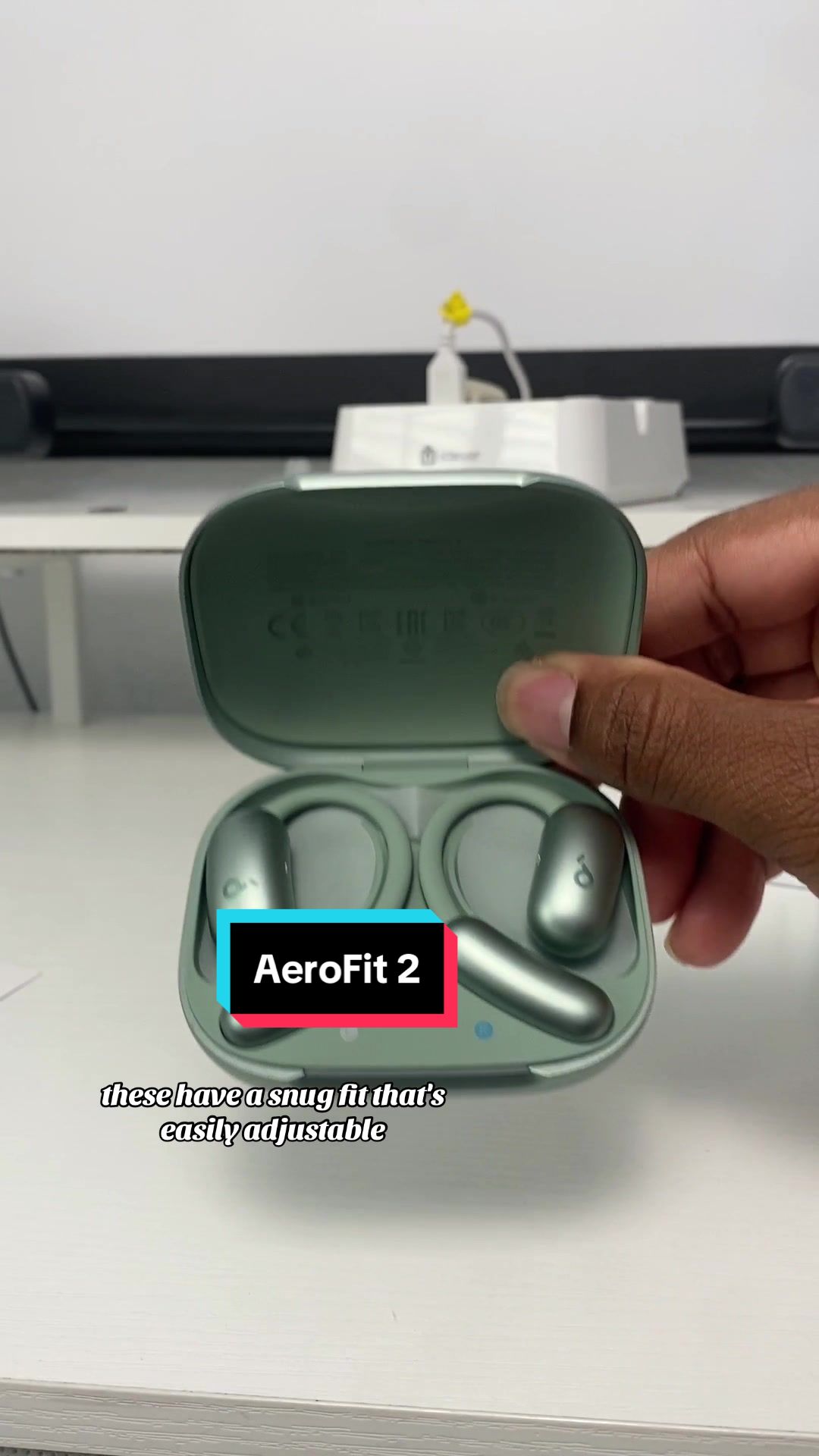 TikTok post by @marquis.culton for Soundcore by Anker. Caption reads: #AeroFit2 #soundcore #tiktok #soundcoreAeroFit2....
