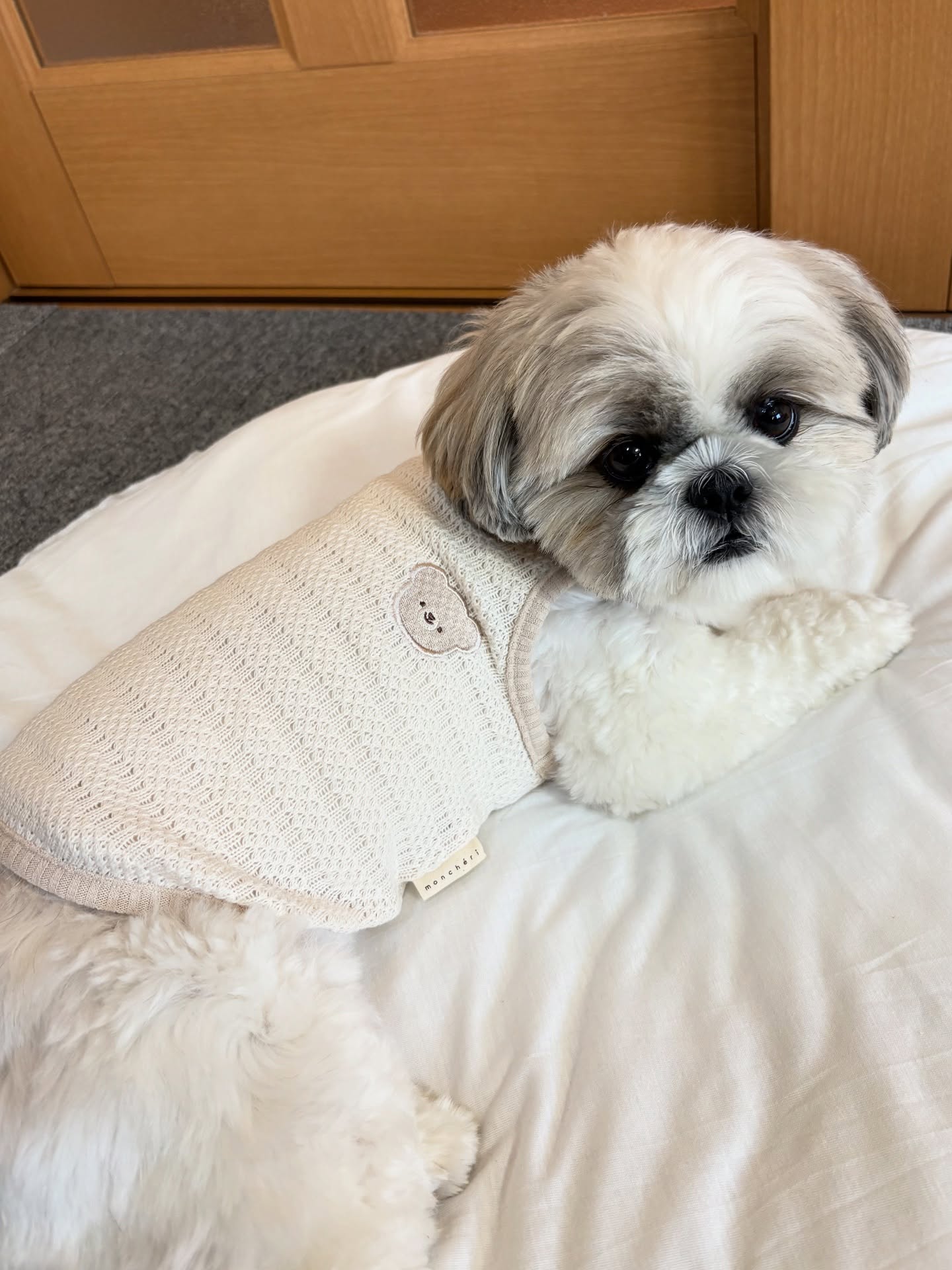 Instagram post by @mitarashi.nm for Mon Cheri. Caption reads: 🧸🤍

まだまだ厳しい残暑にくまさんのワンポイントが可愛すぎるノースリーブ♡

一個前の投稿でも....