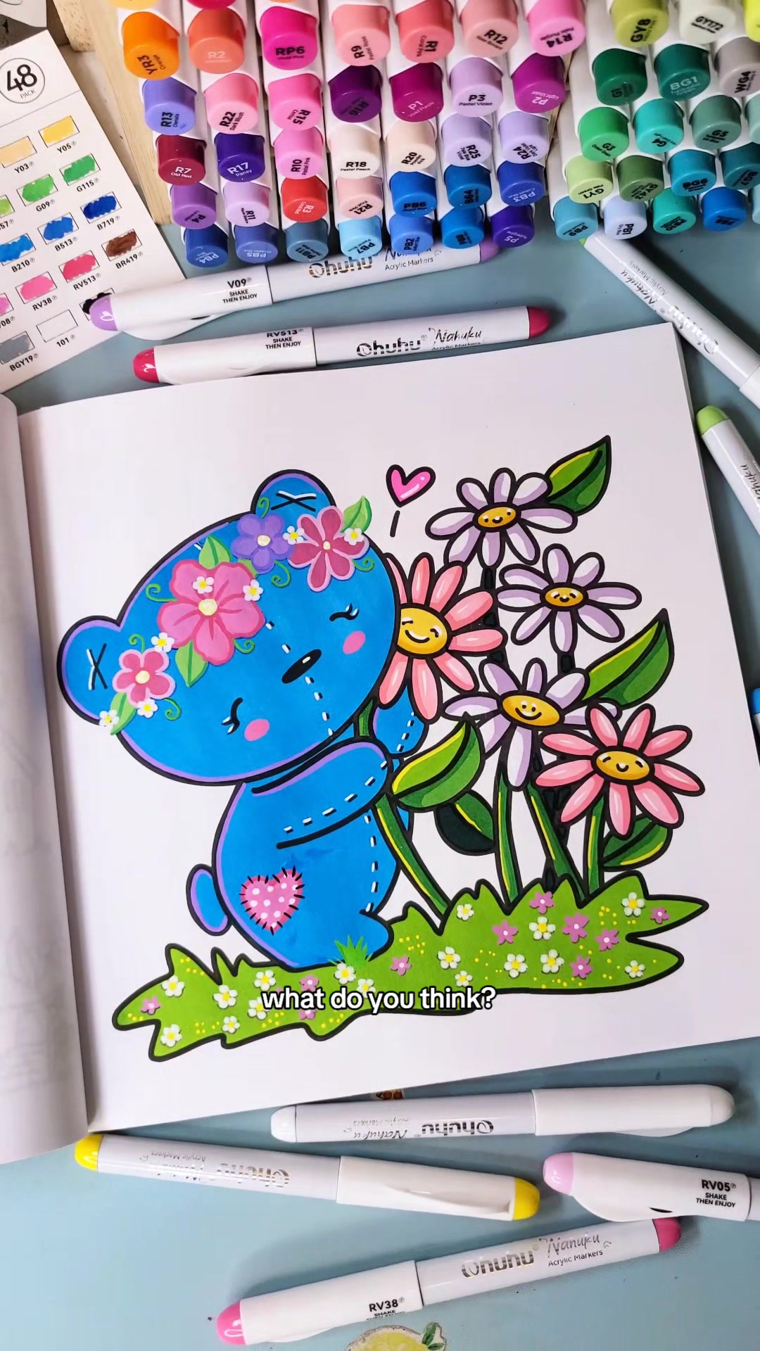 TikTok post by @mireyacolors for Ohuhu. Caption reads: Fixing mistakes with Ohuhu acrylic paint markers....