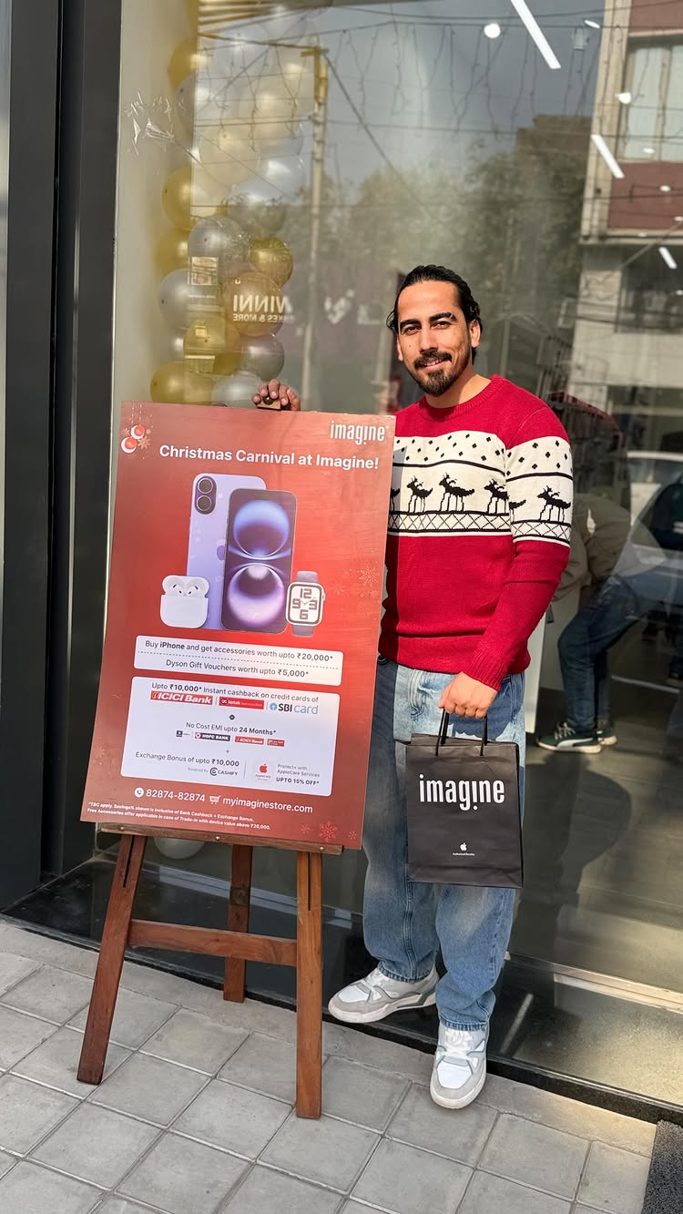 Instagram post by @iamvikramkhajuria for Imagine Apple Premium Partner. Caption reads: #ad @imagineapplepr....