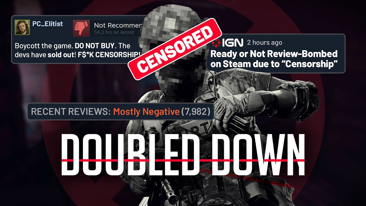 YouTube post by @BigfryTV for Humble Bundle. Caption reads: Ready or Not just Doubled Down against the....