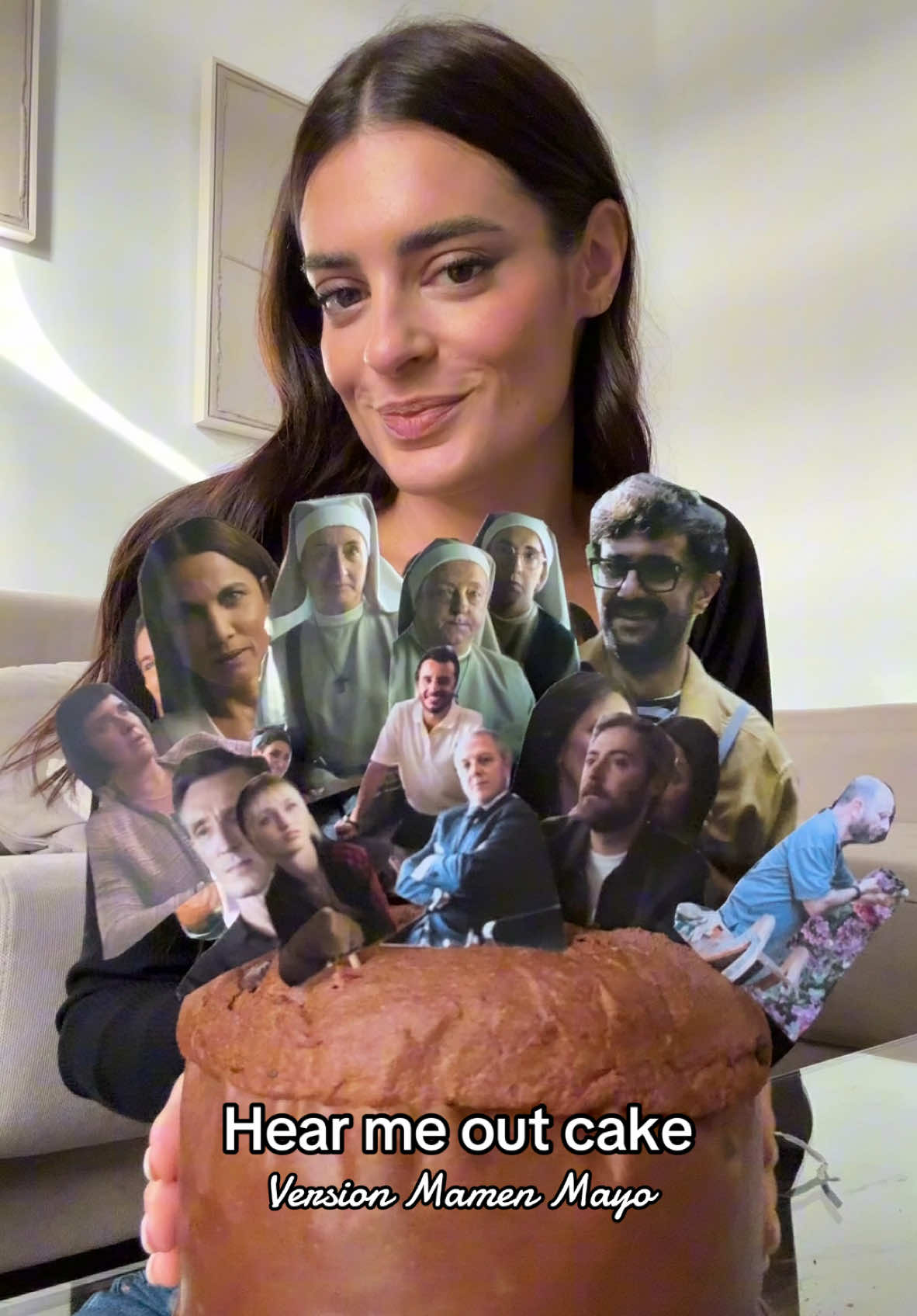 TikTok post by @susanamolinabicho for SkyShowtime. Caption reads: [...] cake: versión Mamen Mayo, la serie de....