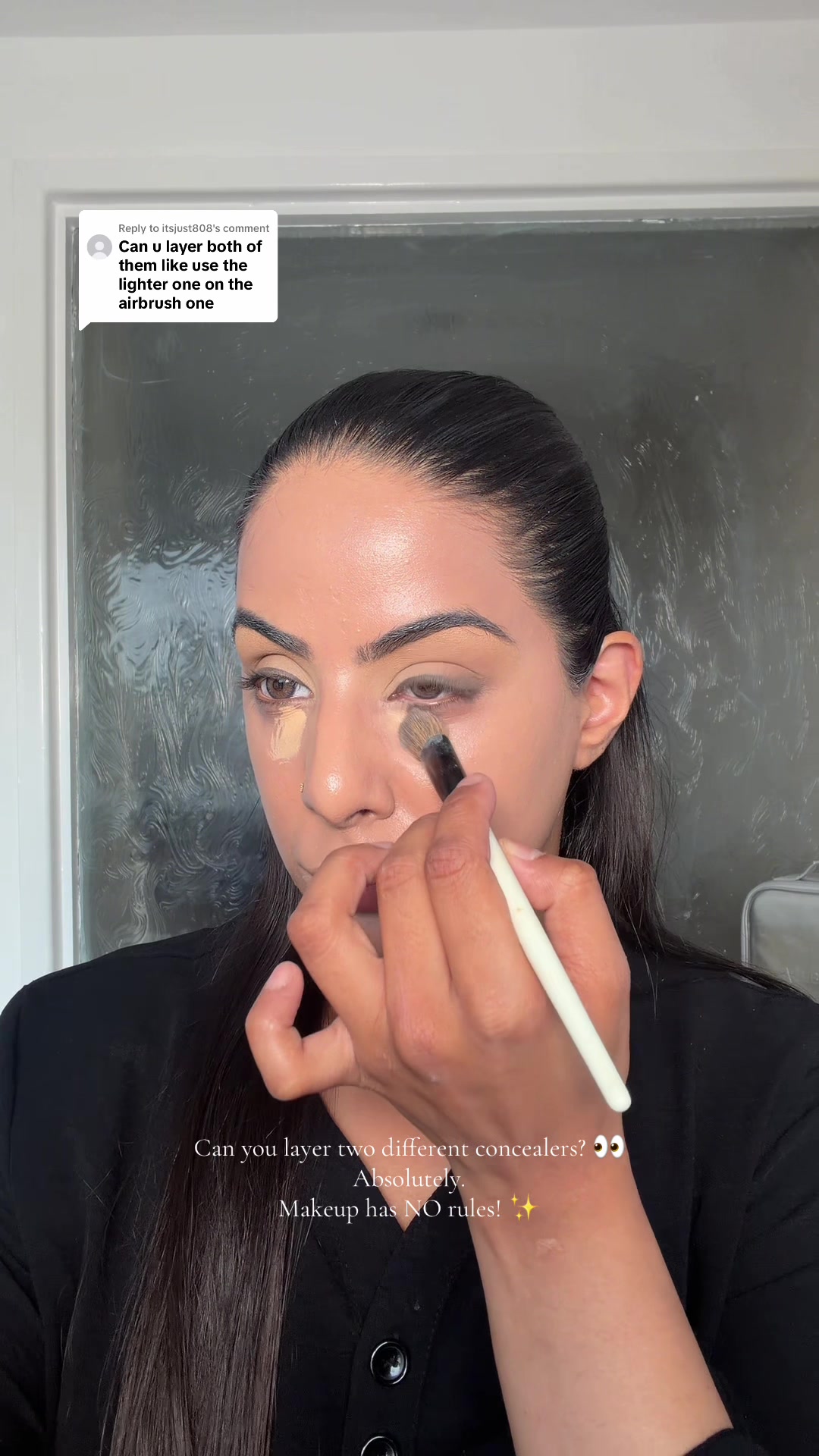 TikTok post by @makeupbyrukshar for HNB Cosmetics. Caption reads: [...] for you and your desired finish💄 @HNB....