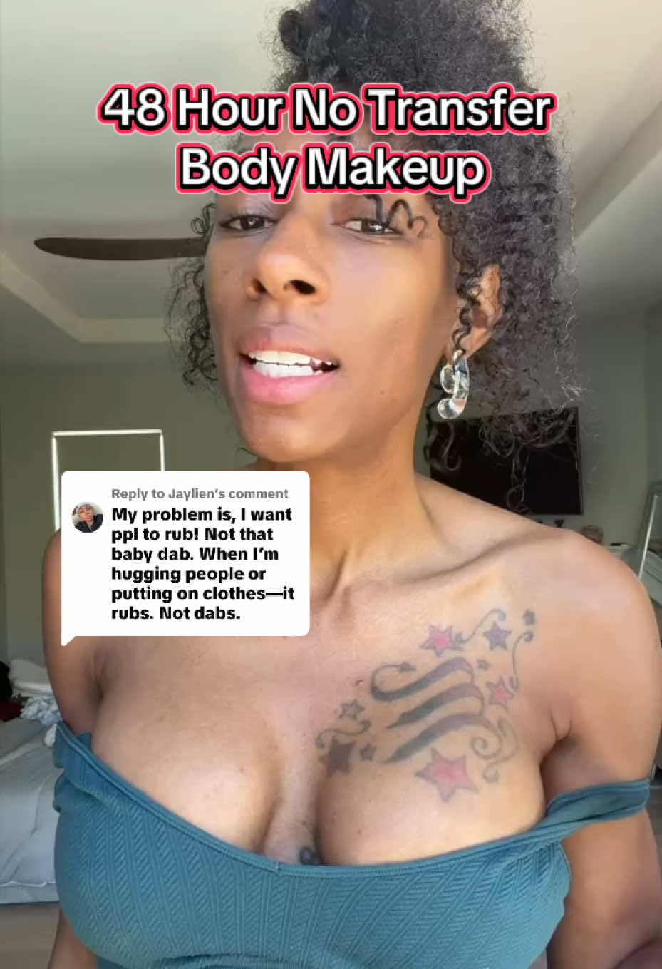 TikTok post by @lalatellsitall for Westmore Beauty. Caption reads: [...] #tattoocoverage #stretchmarks....