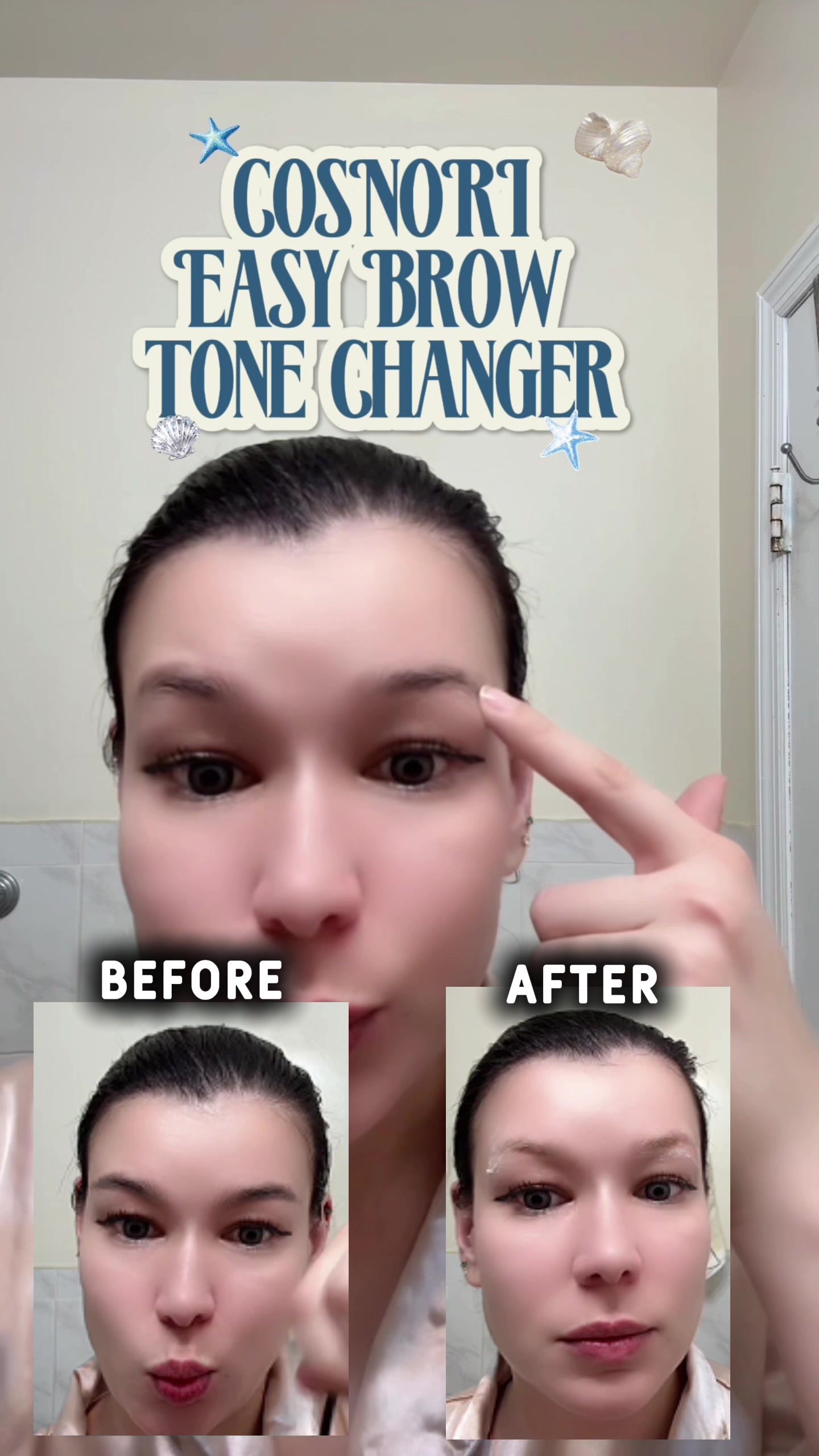 TikTok post by @christyshka07 for Cosnori Kazakhstan. Caption reads: The soft K-POP brow look is easier than you think✨....