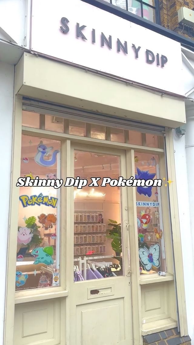 Instagram post by @ginamon.x for Skinnydip London. Caption reads: @skinnydiplondon X @pokemon is OUT!🛍️ Literally....