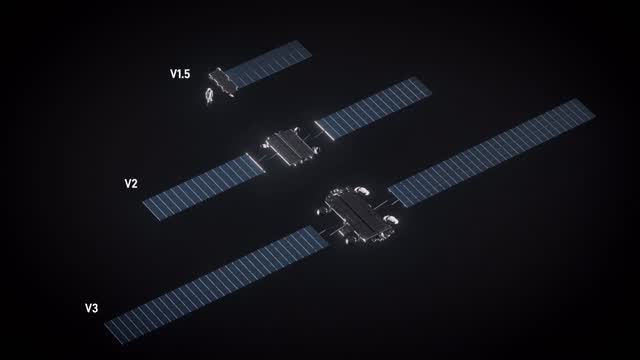 Instagram post by @spacex_spacenews for SpaceX. Caption reads: The larger V3 Starlink satellites launched by....