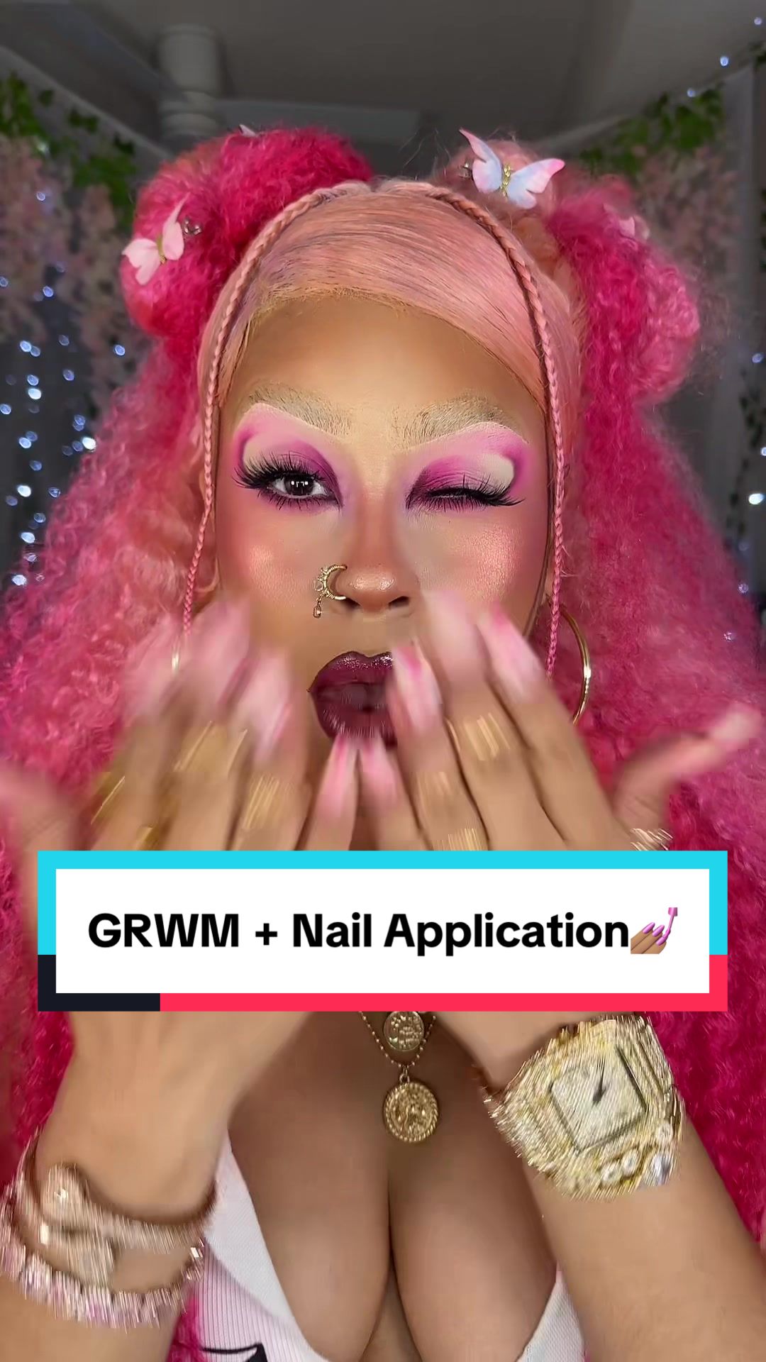 TikTok post by @theeglamnaija for Sally Beauty. Caption reads: GRWM for a pride pool party + scrambling to do my....