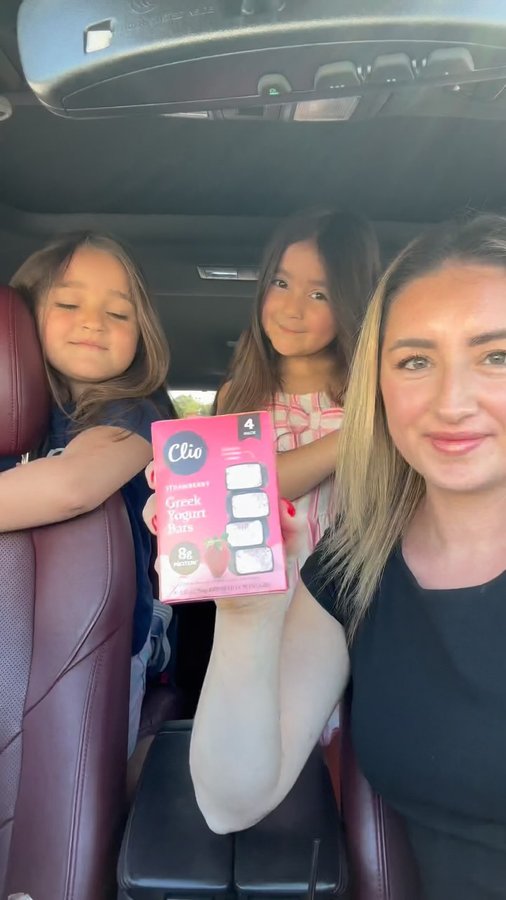 Instagram post by @rachelbreanna_ for Clio Snacks. Caption reads: Afternoon car rides just got a little sweeter with....