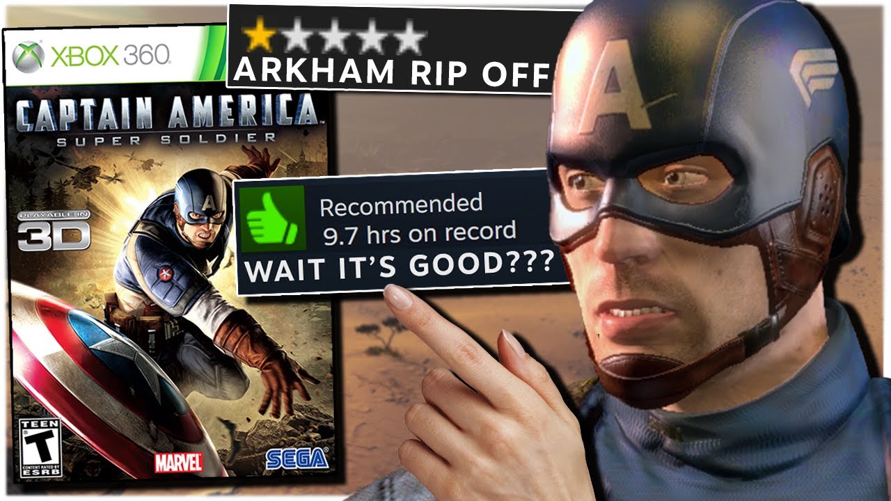 YouTube post by @Kevduit for Ubisoft. Caption reads: The Captain America movie game is SURPRISINGLY....