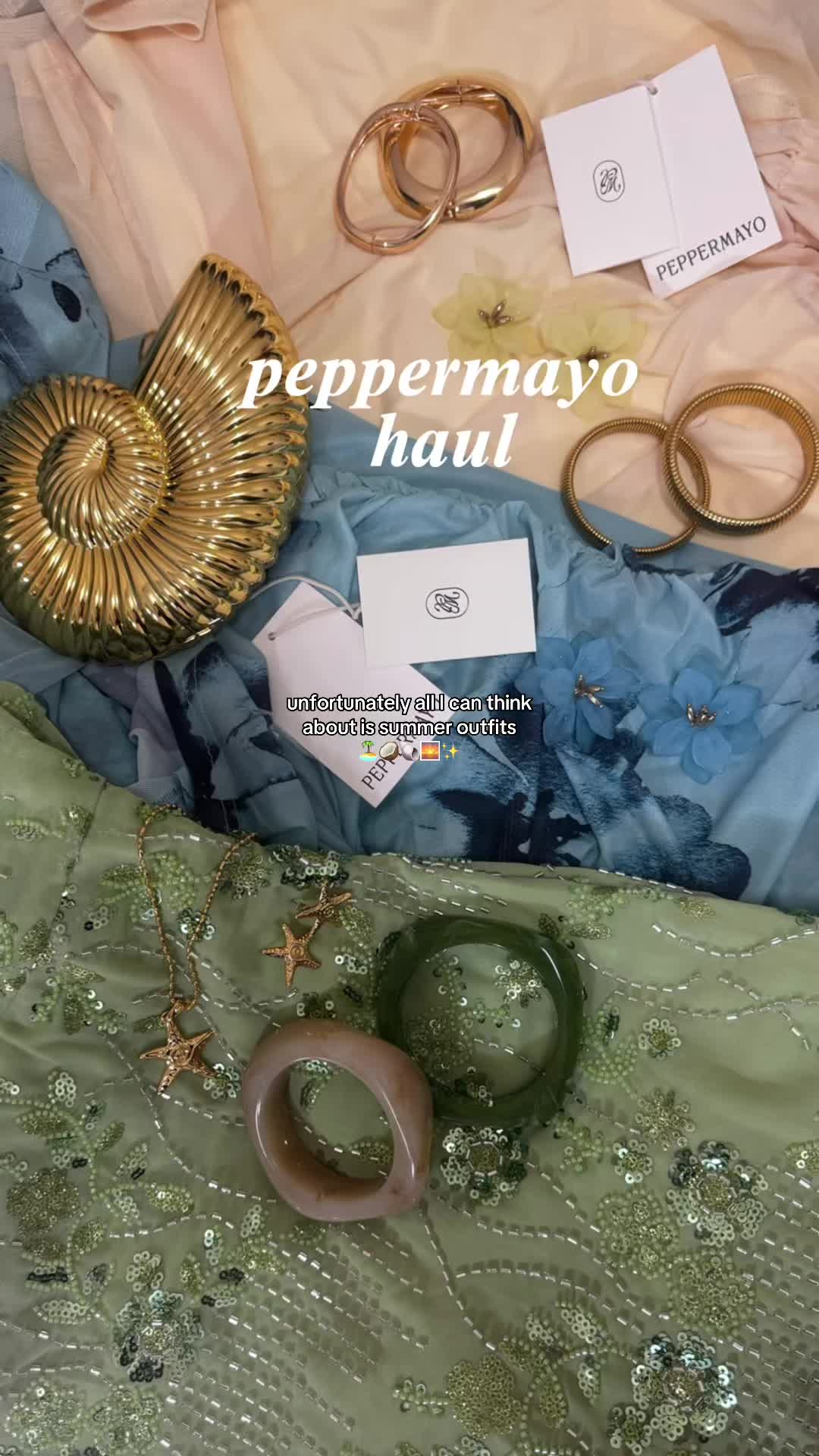 TikTok post by @kaynatt.m for PEPPERMAYO. Caption reads: [...] January 🤭🏝️🥥🐚✨🌅 all dresses from....