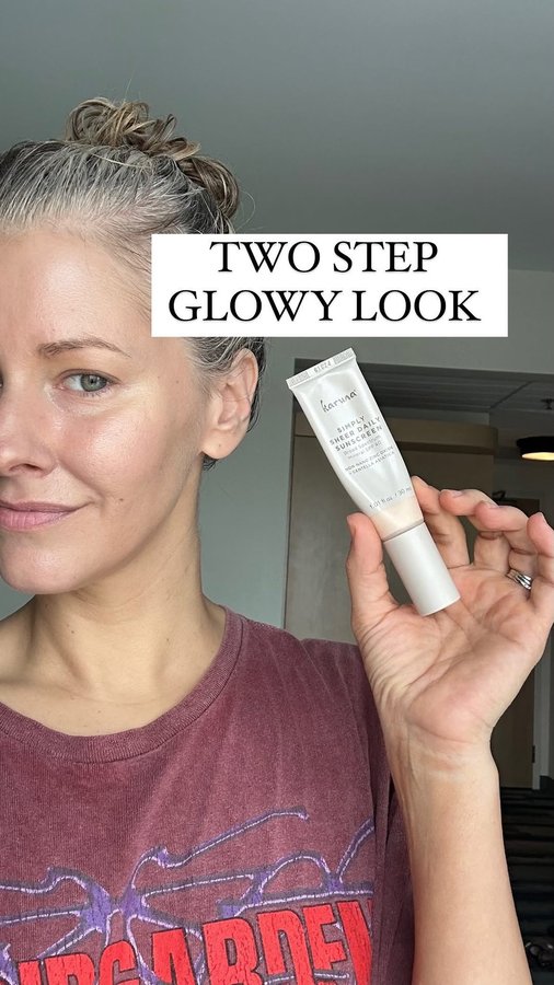 Instagram post by @thevioletfog for Karuna Skin. Caption reads: MY GLOWY LOOK IN 2 STEPS… Code VIOLETFOG20 to try....