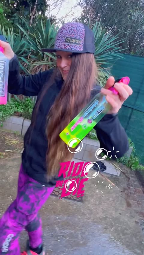 Instagram post by @xtinacroft for Muc-Off. Caption reads: Make it clean and shiny, after ride take care....