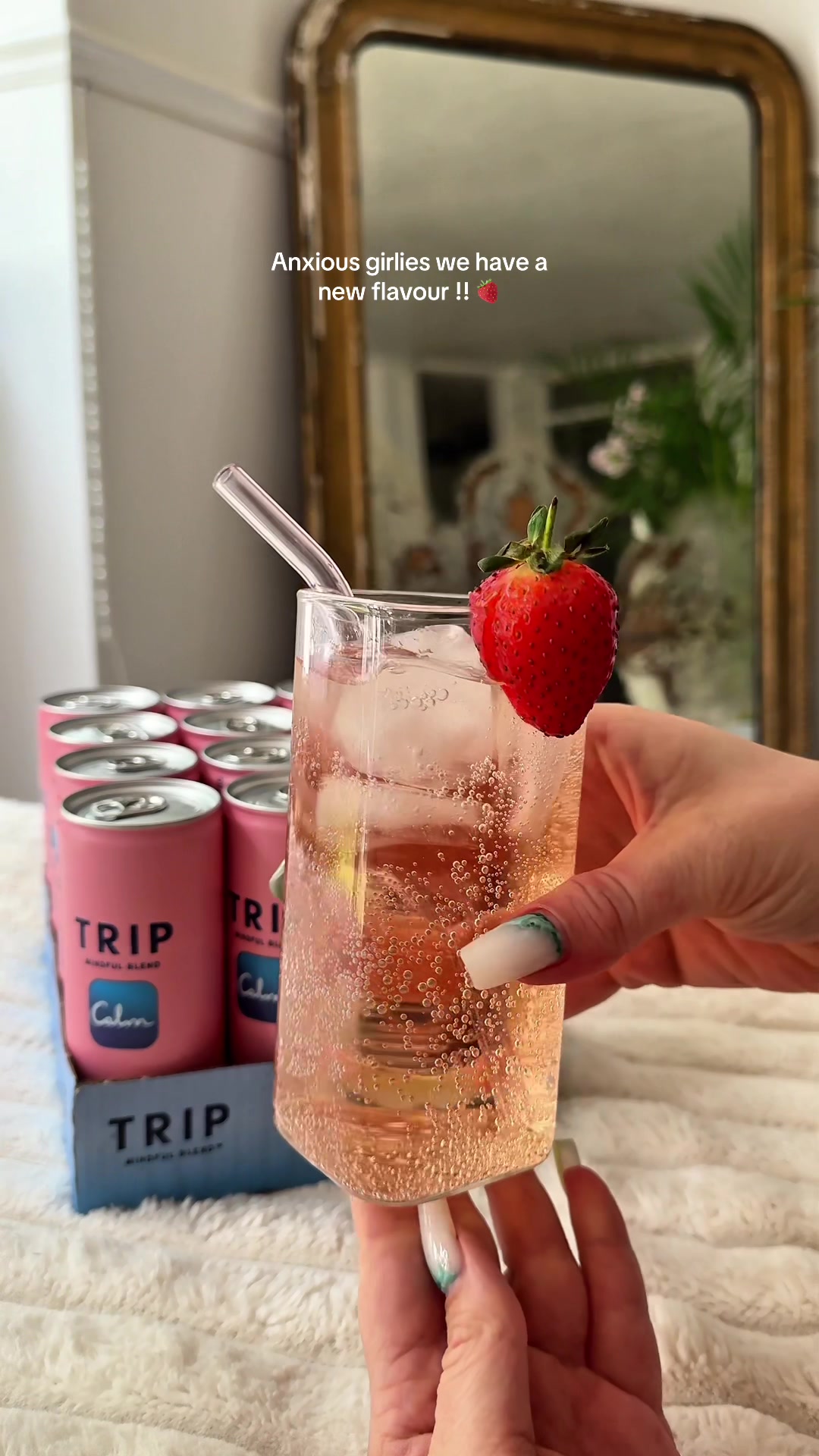 TikTok post by @lifingwithgigi for Calm. Caption reads: My new fav flavour!!! 🍓🍓🍓 so calming, packed....