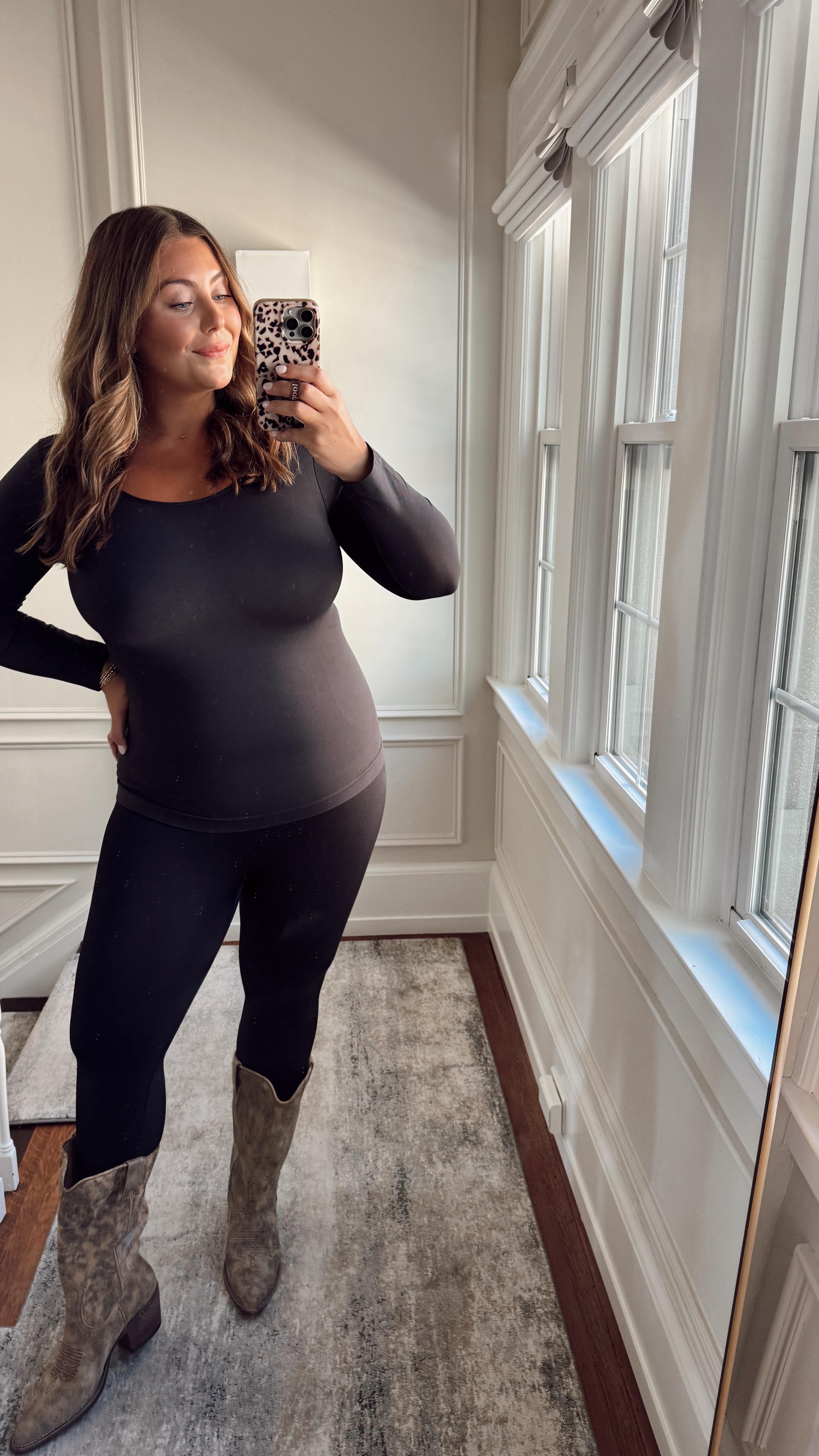 Instagram post by @caralynmirand for Shapermint. Caption reads: Fall fit check 🍂🤌 Wearing the @shapermint....