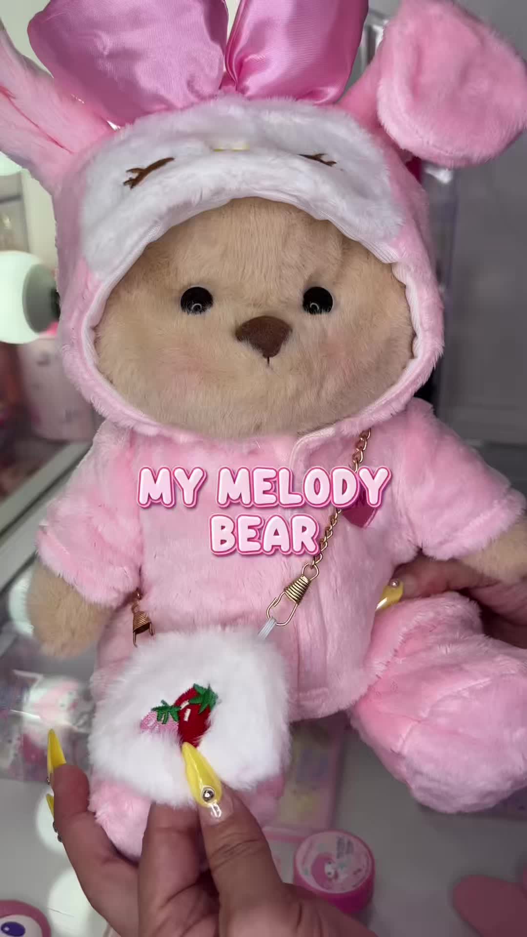 TikTok post by @manifest_makeup for Getahug. Caption reads: Cute My Melody Bear I Was Gifted by @Getahug.co....