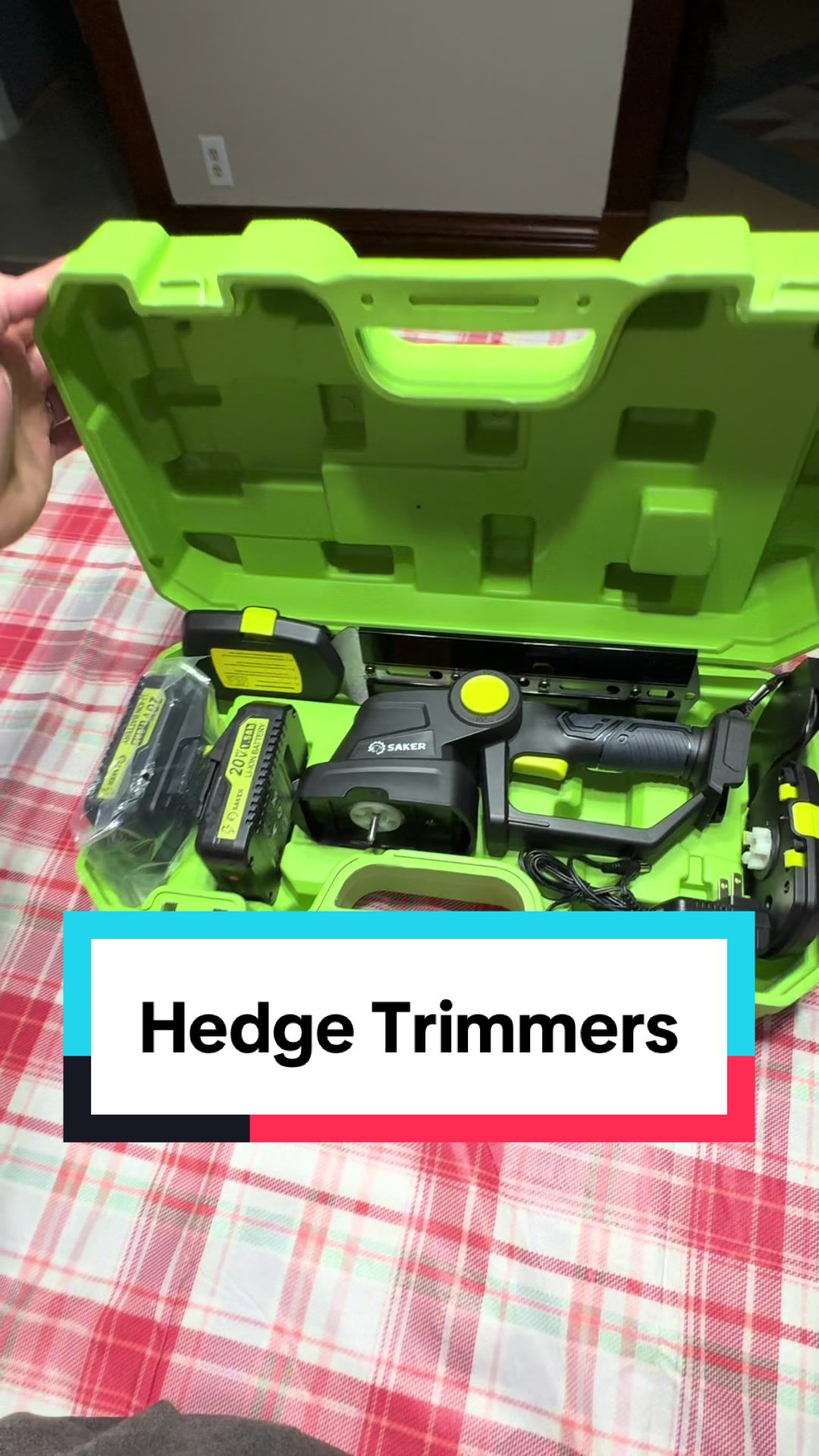 TikTok post by @bayleerandle for Smartsaker. Caption reads: @Smartsaker hedge trimmer is making yardwork fun....