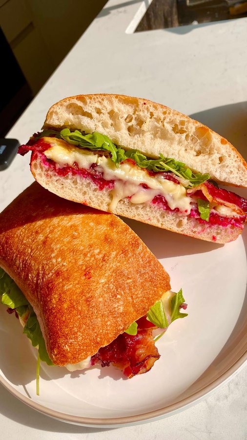 Instagram post by @ryannordheimer for Godshall's. Caption reads: BACON, BRIE & CRANBERRY SANDWICH🥓🍁🧀

My....