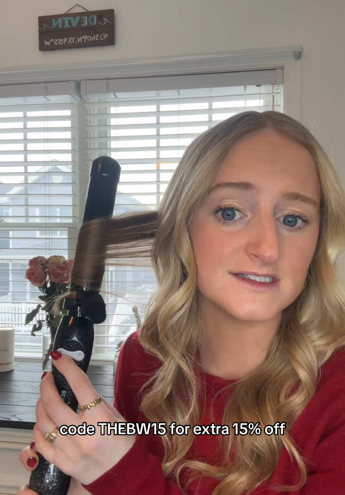 TikTok post by @devinris for Beachwaver. Caption reads: [...] 15% off+ free shipping! @TheBeachwaver....