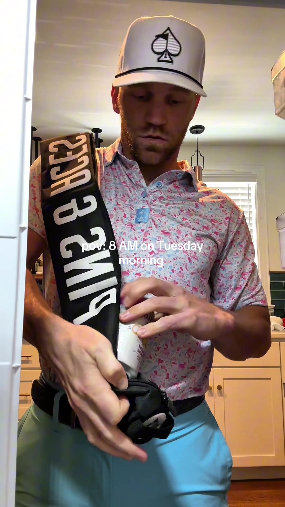 TikTok post by @skygolf7 for Pins And Aces. Caption reads: The Beverage Sleeve from @Pins & Aces keeps 7 -....