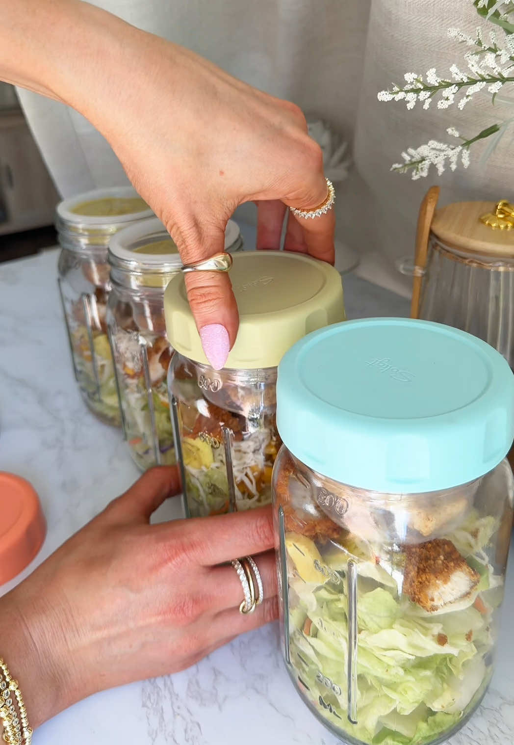 TikTok post by @realtalkcaitlin for Soligt. Caption reads: [...] #mealprepideas #saladideas #soligt @Soligt....