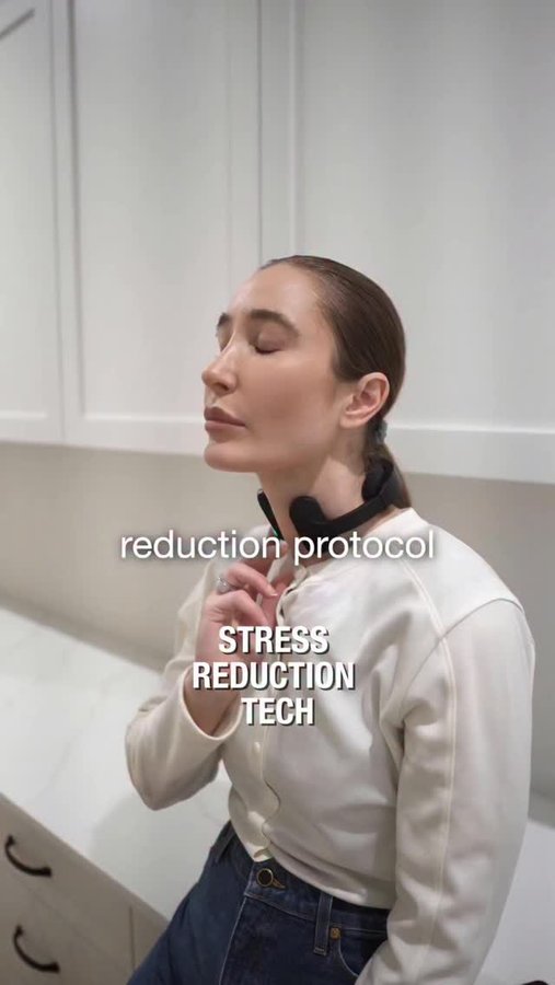 Instagram post by @kaylabarnes for Pulsetto. Caption reads: Read my stress protocol 👇🏼 Stress is one of the....