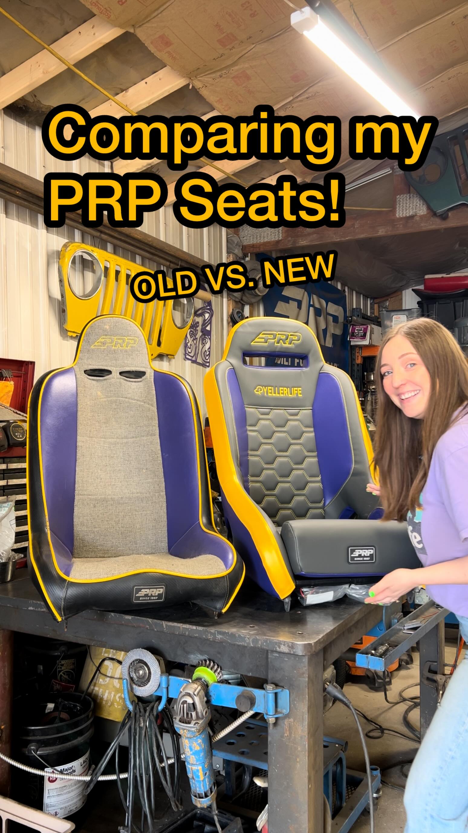 Instagram post by @yellerlife for PRP Seats. Caption reads: Comparing my new seats vs my old! Which ones would....