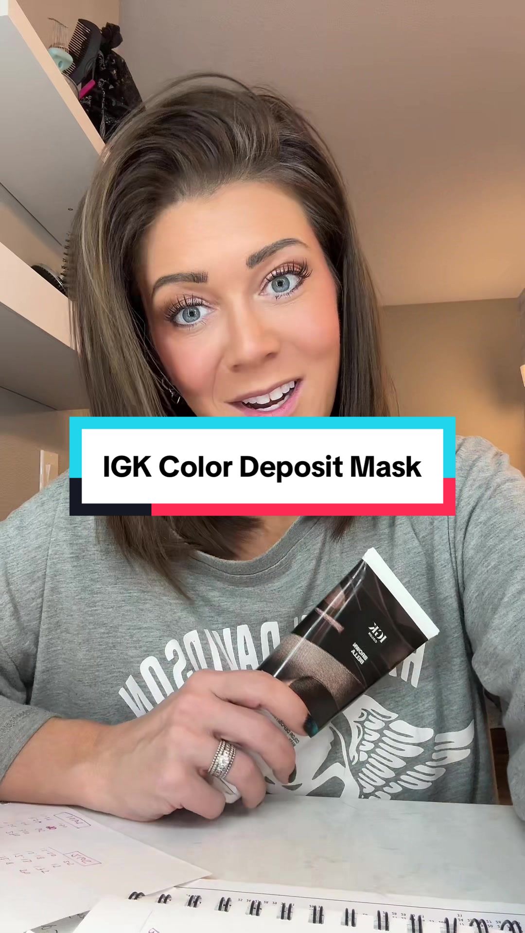 TikTok post by @ashmartodam for IGK Hair. Caption reads: Color faded? Brassiness? Dull ends? Not today,....