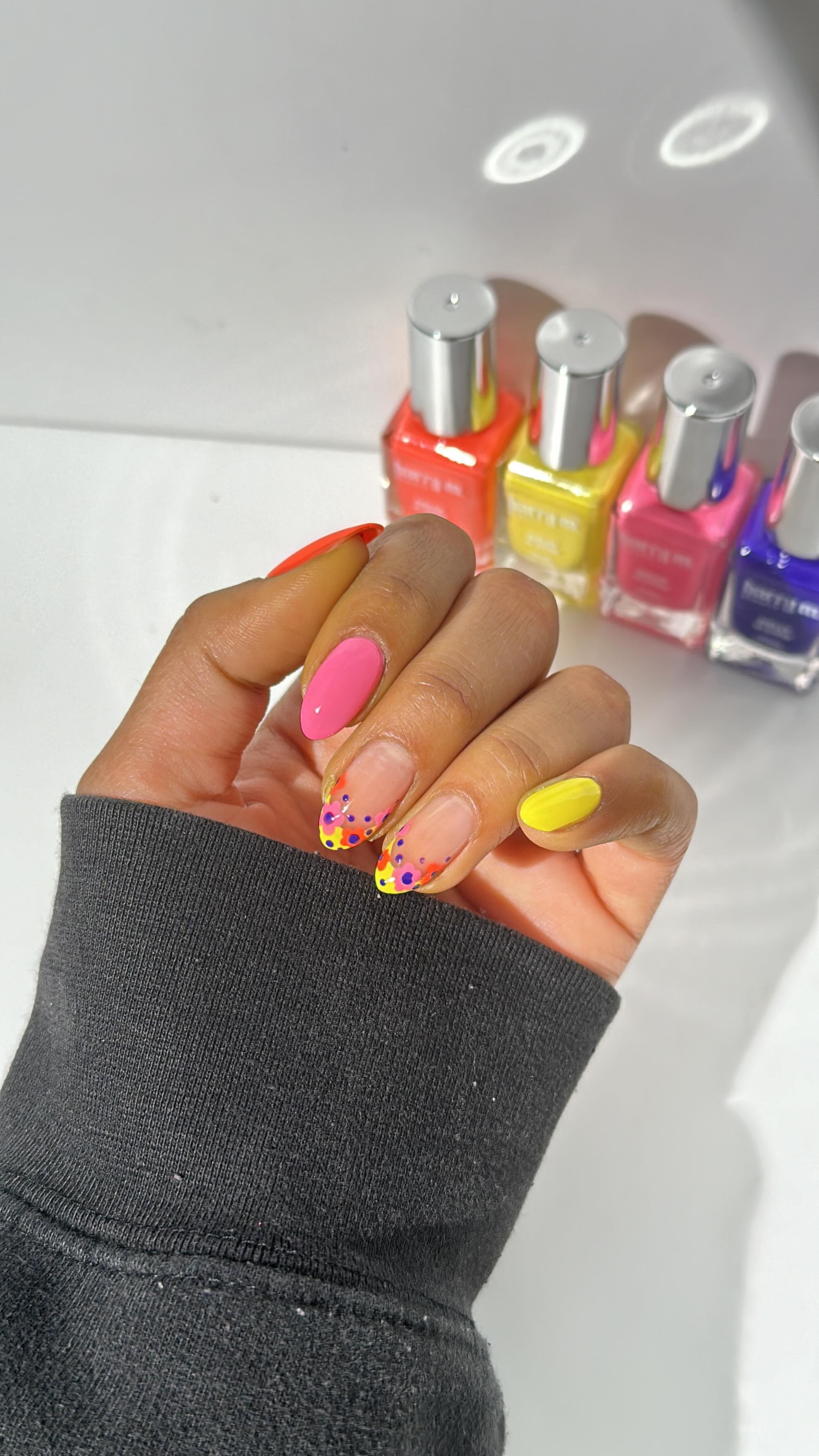 Instagram post by @nailsbyroveena for Barry M. Caption reads: Spring has sprung and the nails show it🤭
It’s....