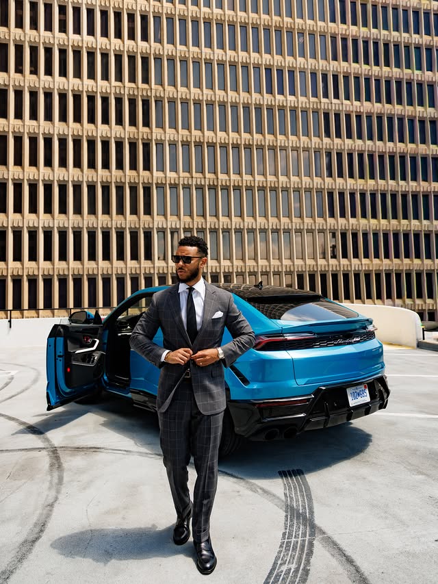 Instagram post by @treybryantstyle for Lamborghini. Caption reads: [...] elegance meets horsepower w/ the....