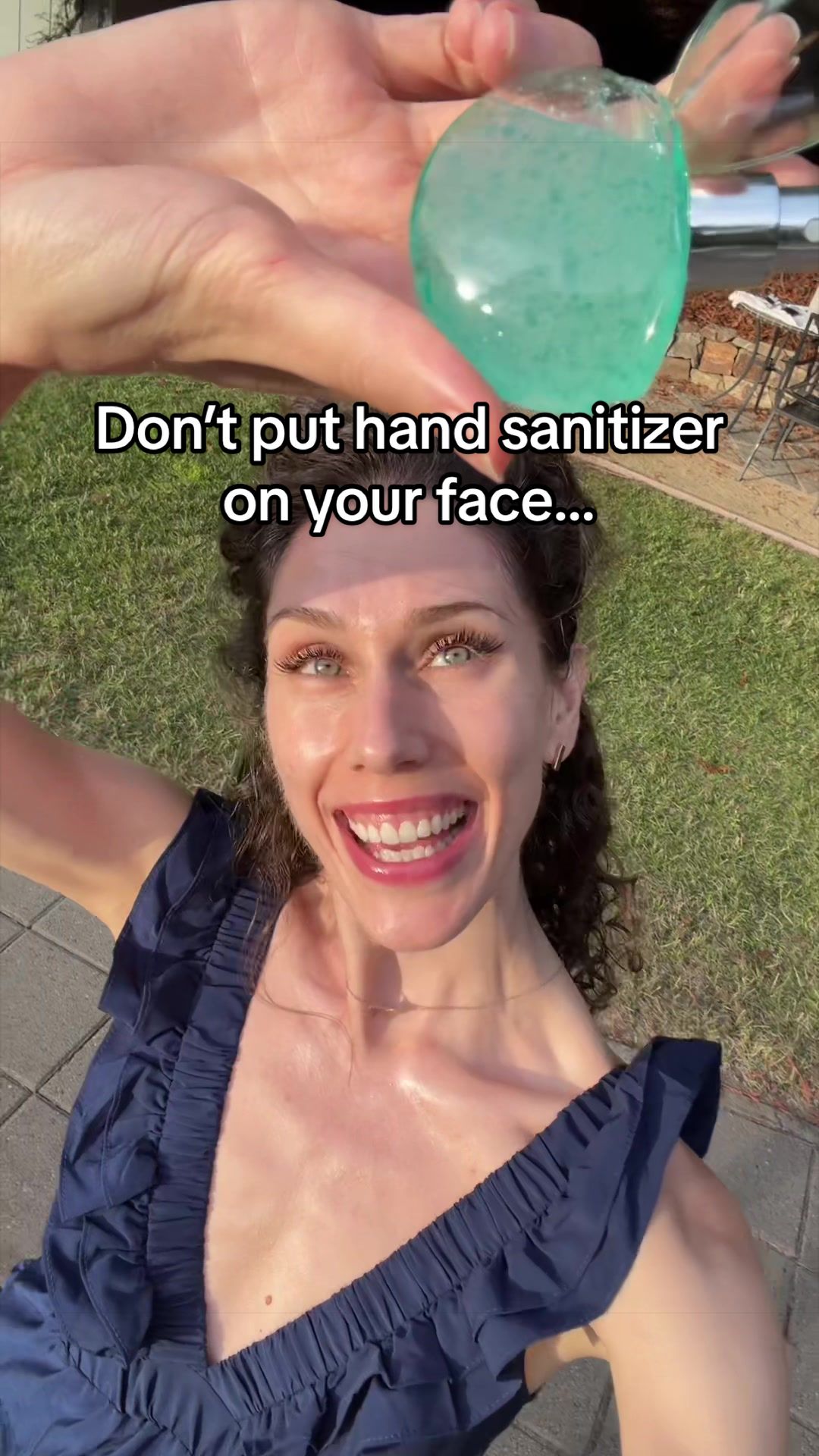 TikTok post by @cassandrabankson for ANUA Skincare KR. Caption reads: Don’t put hand sanitizer on your face… people....