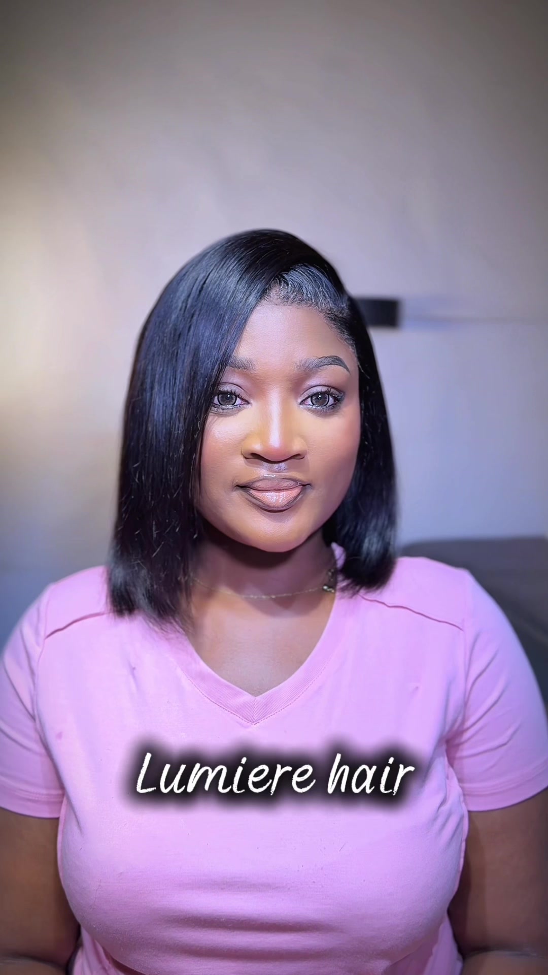 TikTok post by @oreoluwa_sa for Lumiere. Caption reads: 13by4 lace front natural black bob wig....