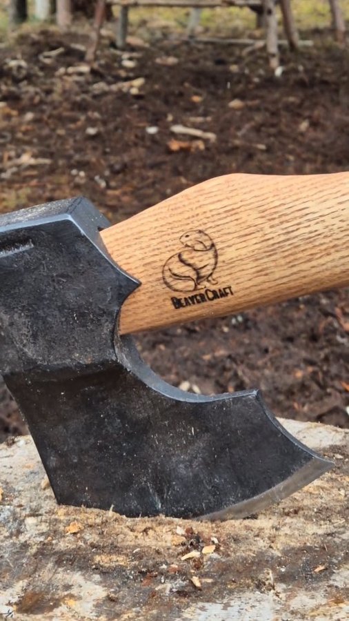 Instagram post by @turkishviking for BeaverCraft Tools. Caption reads: My favorite new heavy duty viking axe 
Made by....