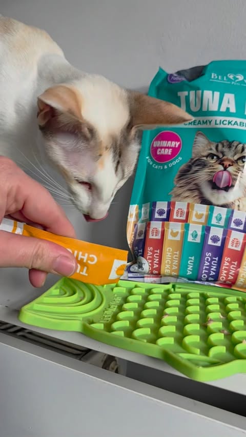 Instagram post by @_3dogs_2cats for Beloved Pets. Caption reads: [...] @lickimat.uk #CosyCat #CatTreatTime....