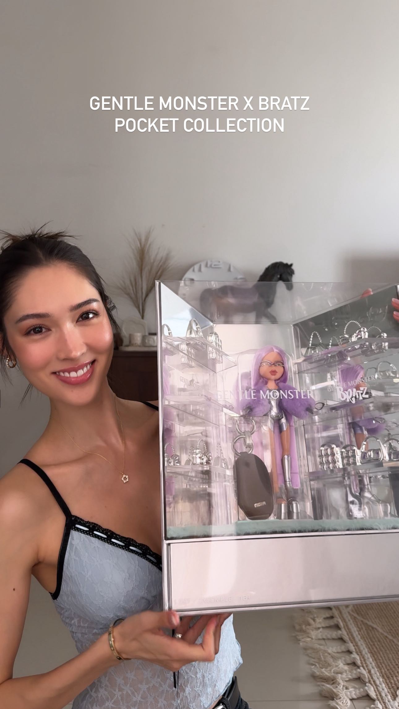 Instagram post by @aimeechengbradshaw for Bratz. Caption reads: UNBOXING @gentlemonster x @bratz POCKET COLLECTION....