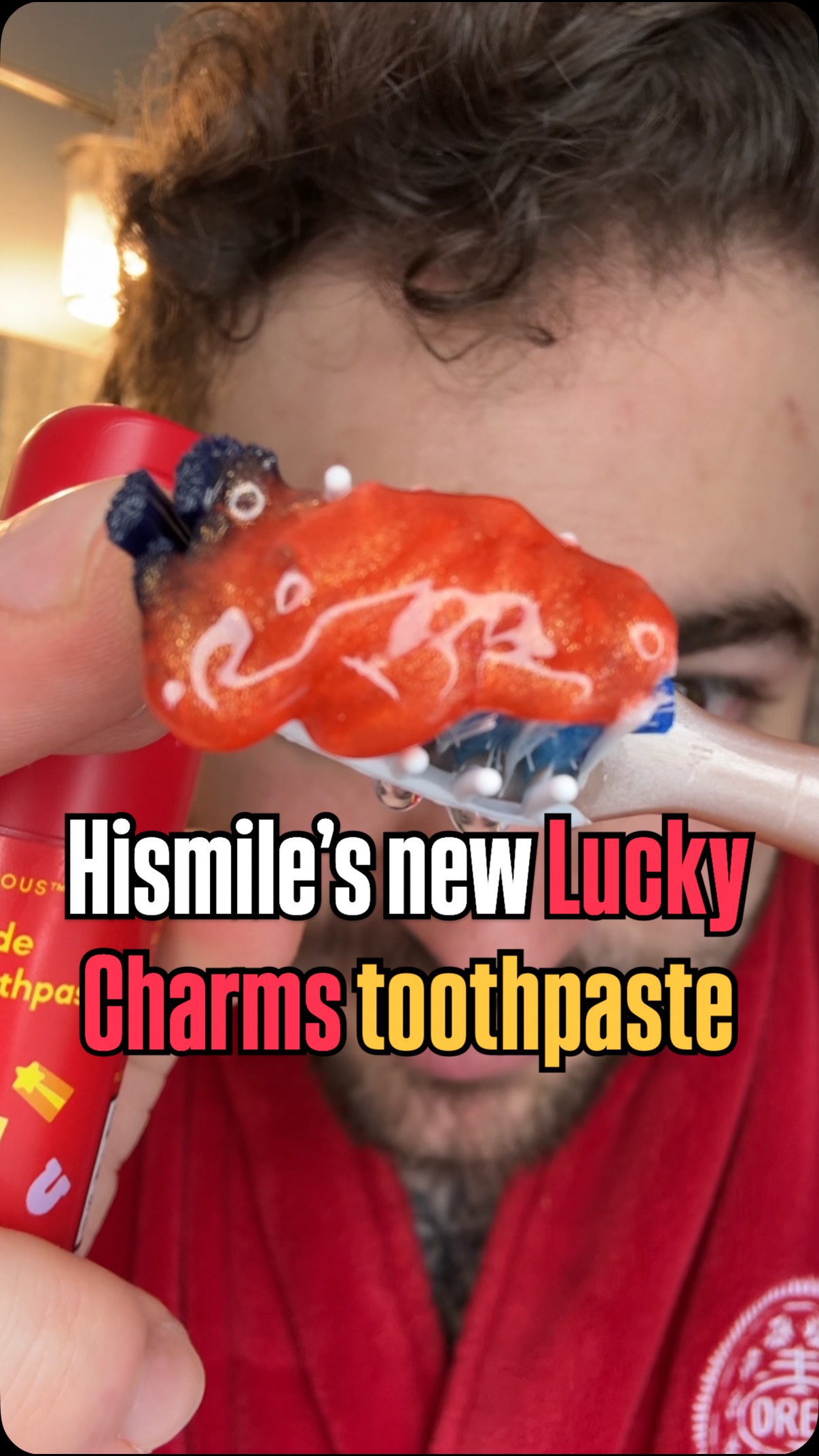 Instagram post by @snachwithzach for Hismile. Caption reads: This is Lucky Charms toothpaste from Hismile. Is....