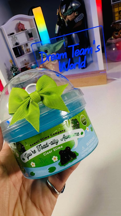 Instagram post by @dreamteamsworld for Kawaii Slime Company. Caption reads: You’re Toad-ally Awesome Slime #slime #asmr....