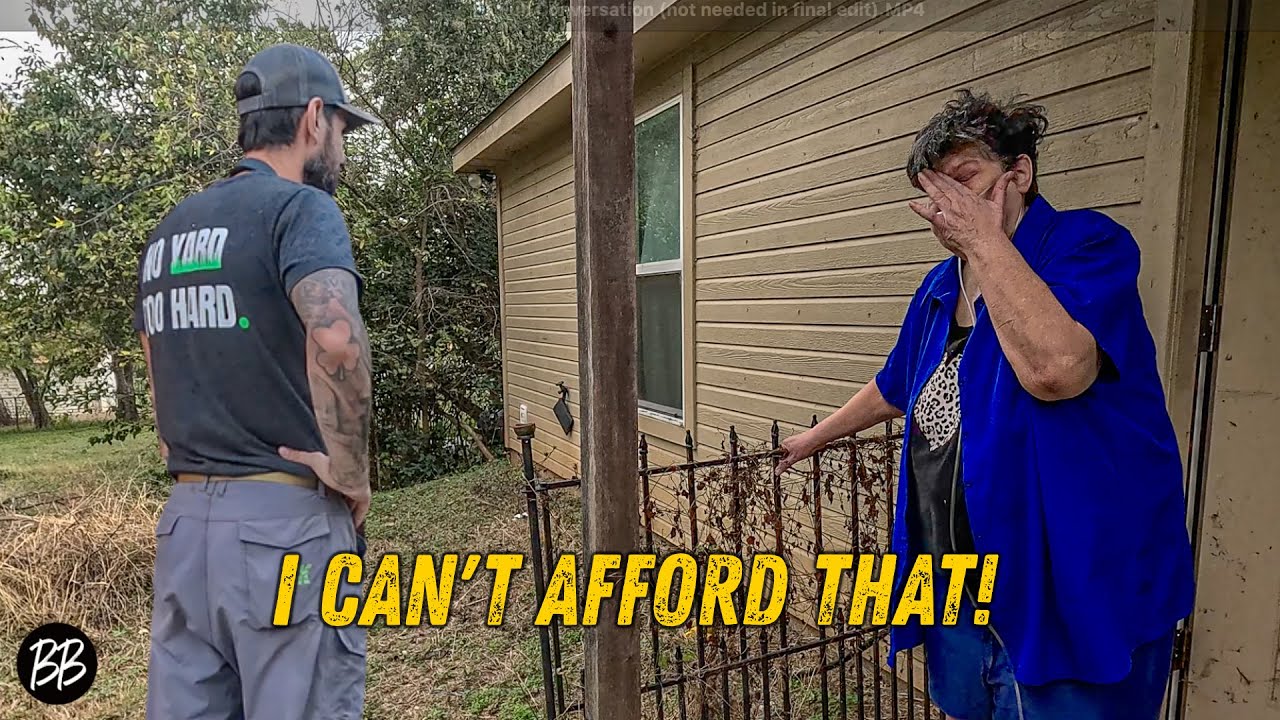 YouTube post by @TheBlessingBoys for Maev. Caption reads: Her YARD grew Out of CONTROL and it became TOO....