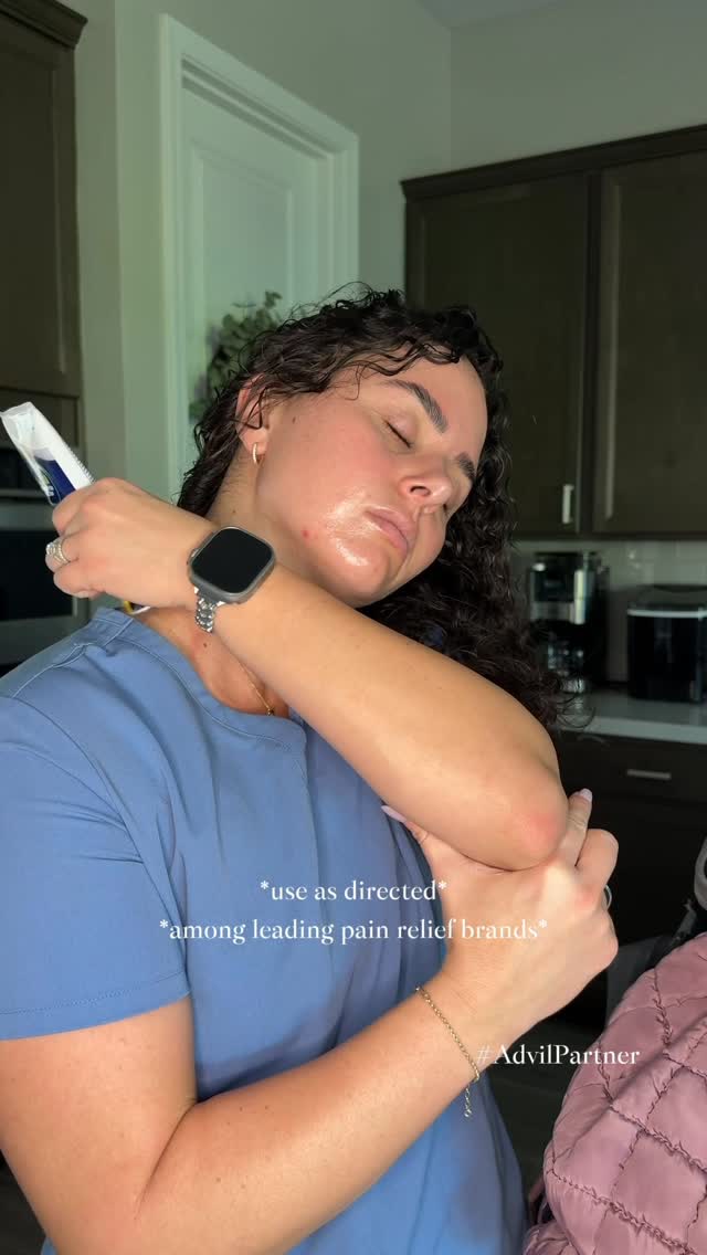 Instagram post by @ashleylorenaadkins for Advil. Caption reads: #ad Between mom life and nurse life, I’m always on....