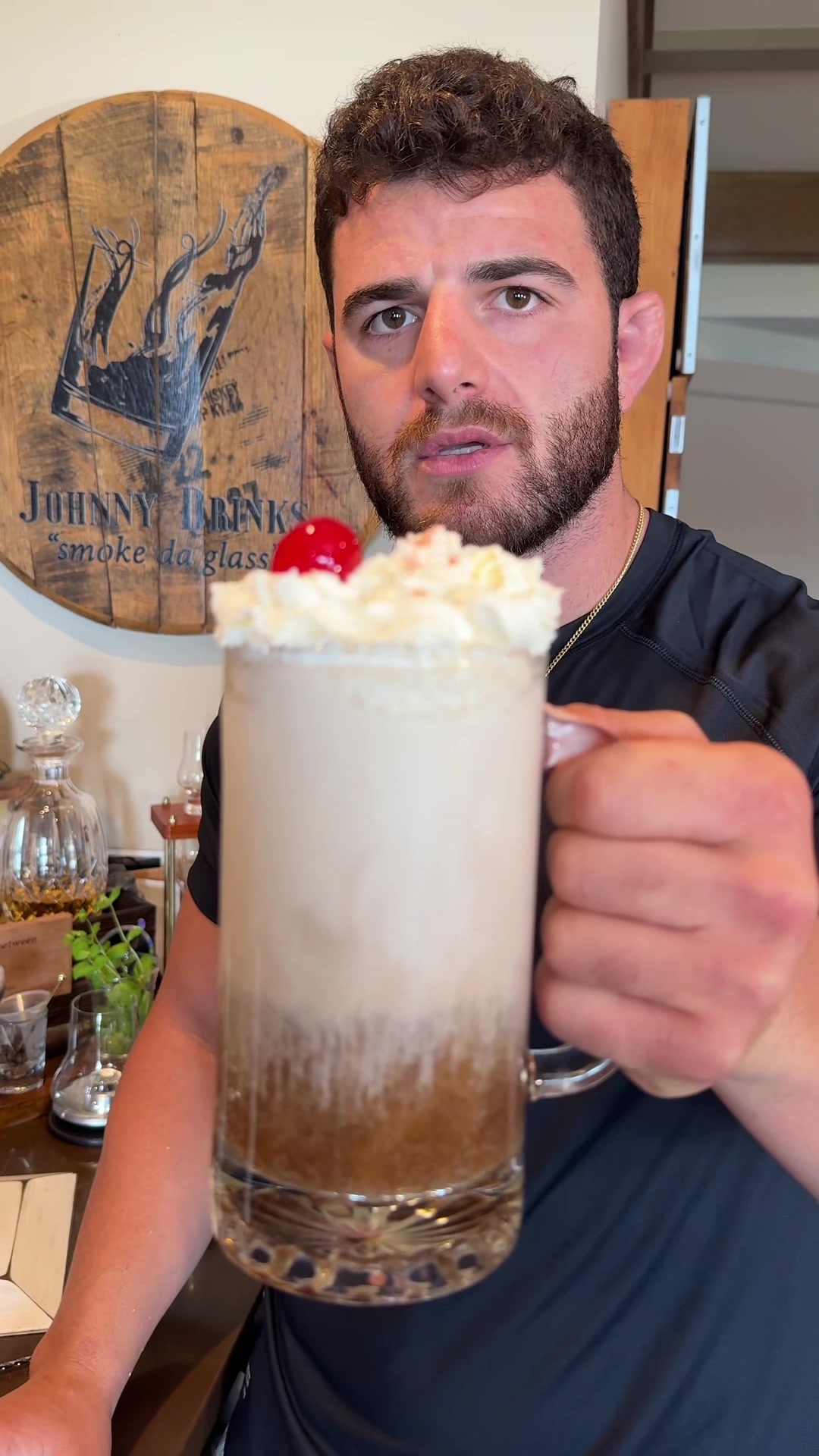 TikTok post by @johnrondi for OLIPOP. Caption reads: [...] 🥤 root beer floats with dad @OLIPOP....