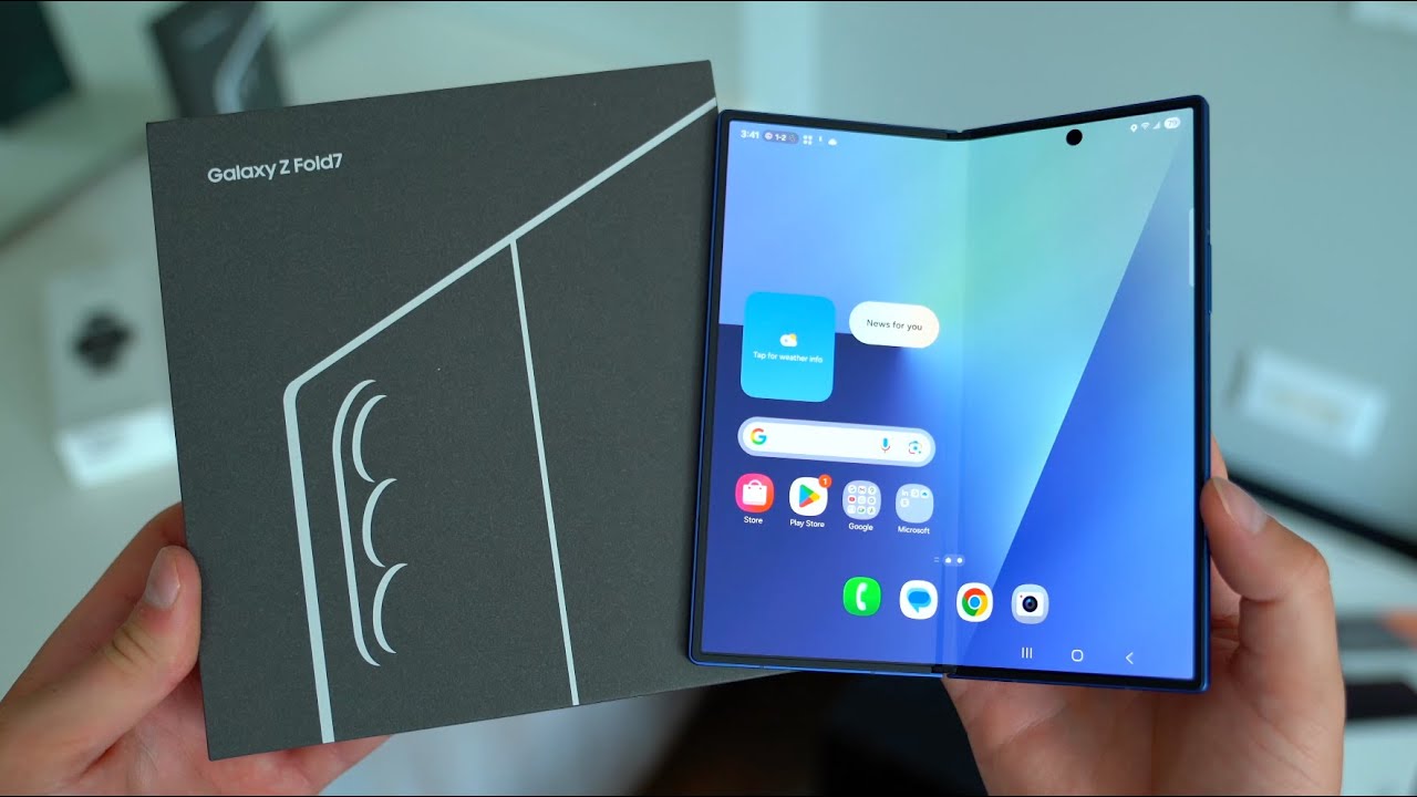 YouTube post by @qbking77 for Spigen. Caption reads: Samsung Galaxy Z Fold 7 Unboxing!.