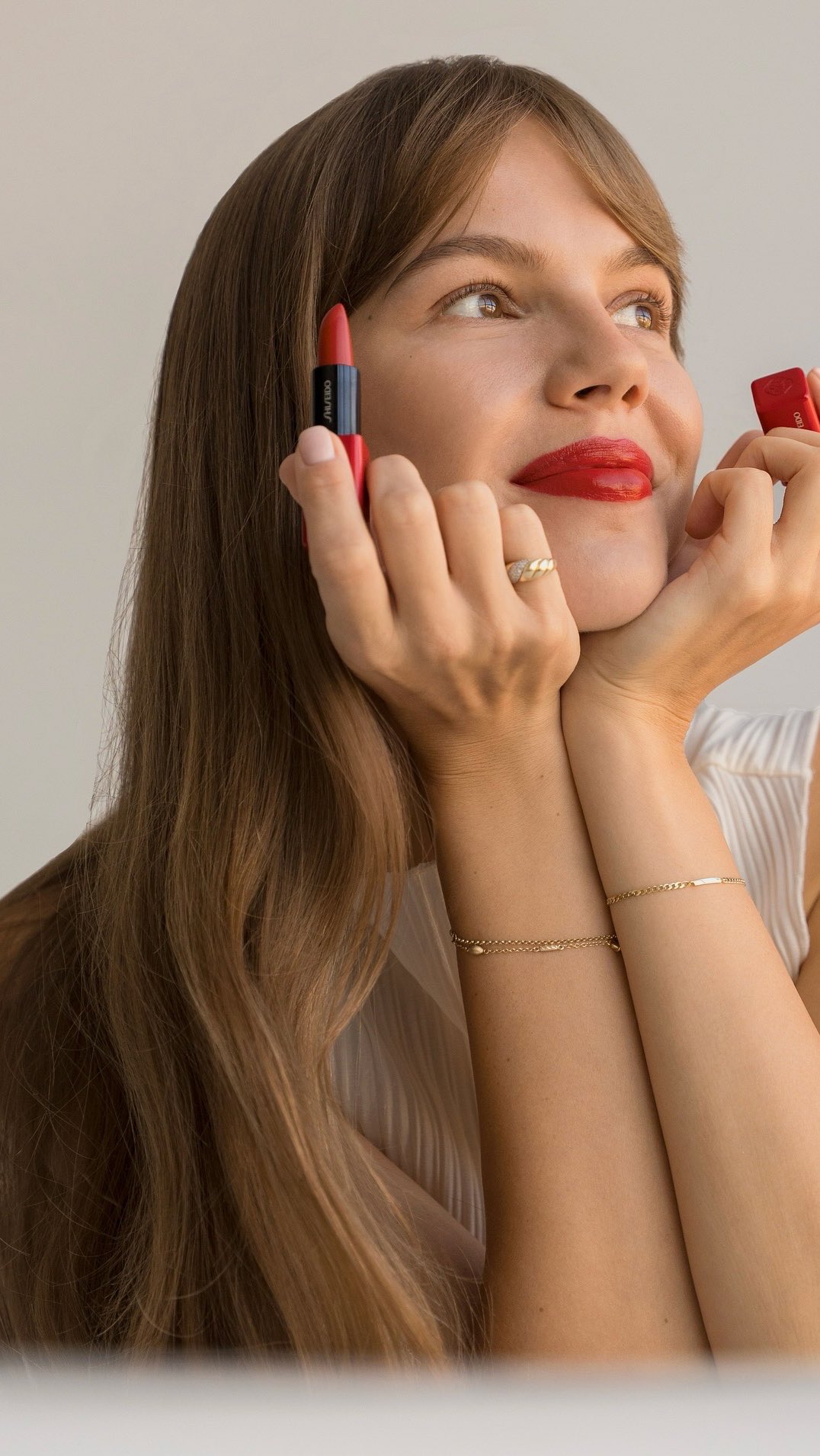 Instagram post by @zhanna.red for SHISEIDO. Caption reads: meet the @shiseido x ZHANNA bundle - you can find....