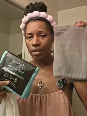 TikTok post by @muvajenna for Buttah Skin. Caption reads: [...] I needed. These soft, extra-thick....