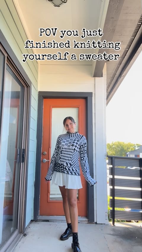 Instagram post by @pamela_cooper for Knit Picks. Caption reads: 🖤🤍🖤

Sweater- #nordicmixsweater by....