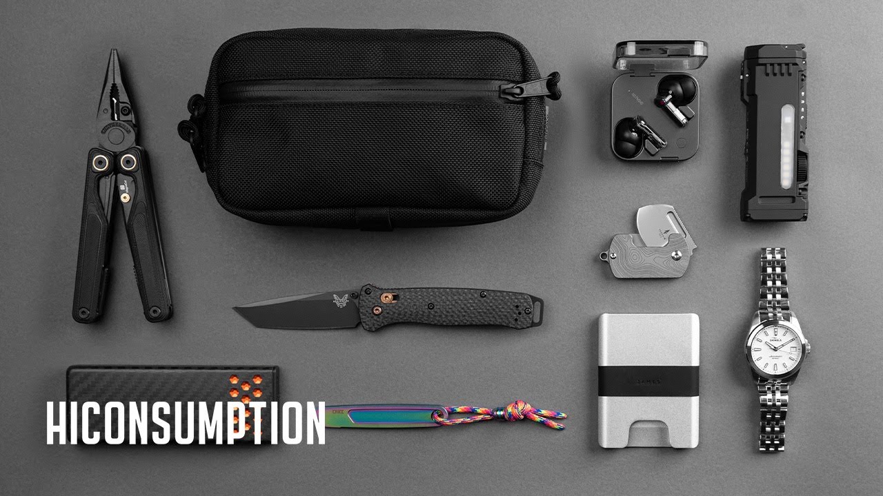 YouTube post by @Hiconsumption for Leatherman. Caption reads: 10 Best New EDC Gear Essentials.
