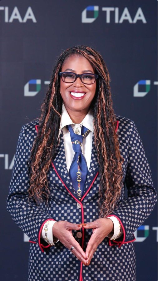 Instagram post by @thasunda for TIAA. Caption reads: [...] and drive positive change in our....