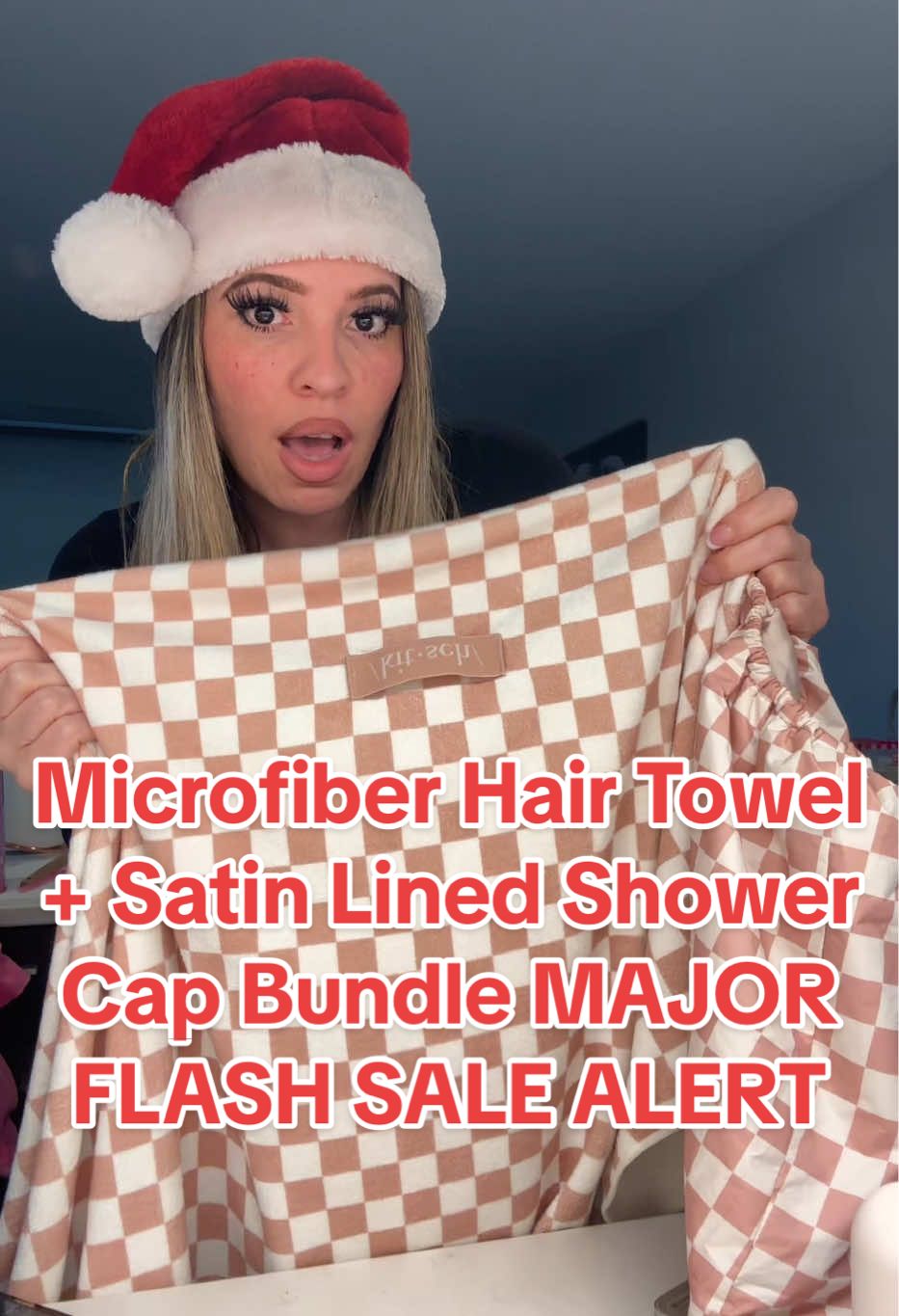 TikTok post by @oohlolo for Kitsch. Caption reads: [...] satin lined shower cap bundle @Kitsch LLC....